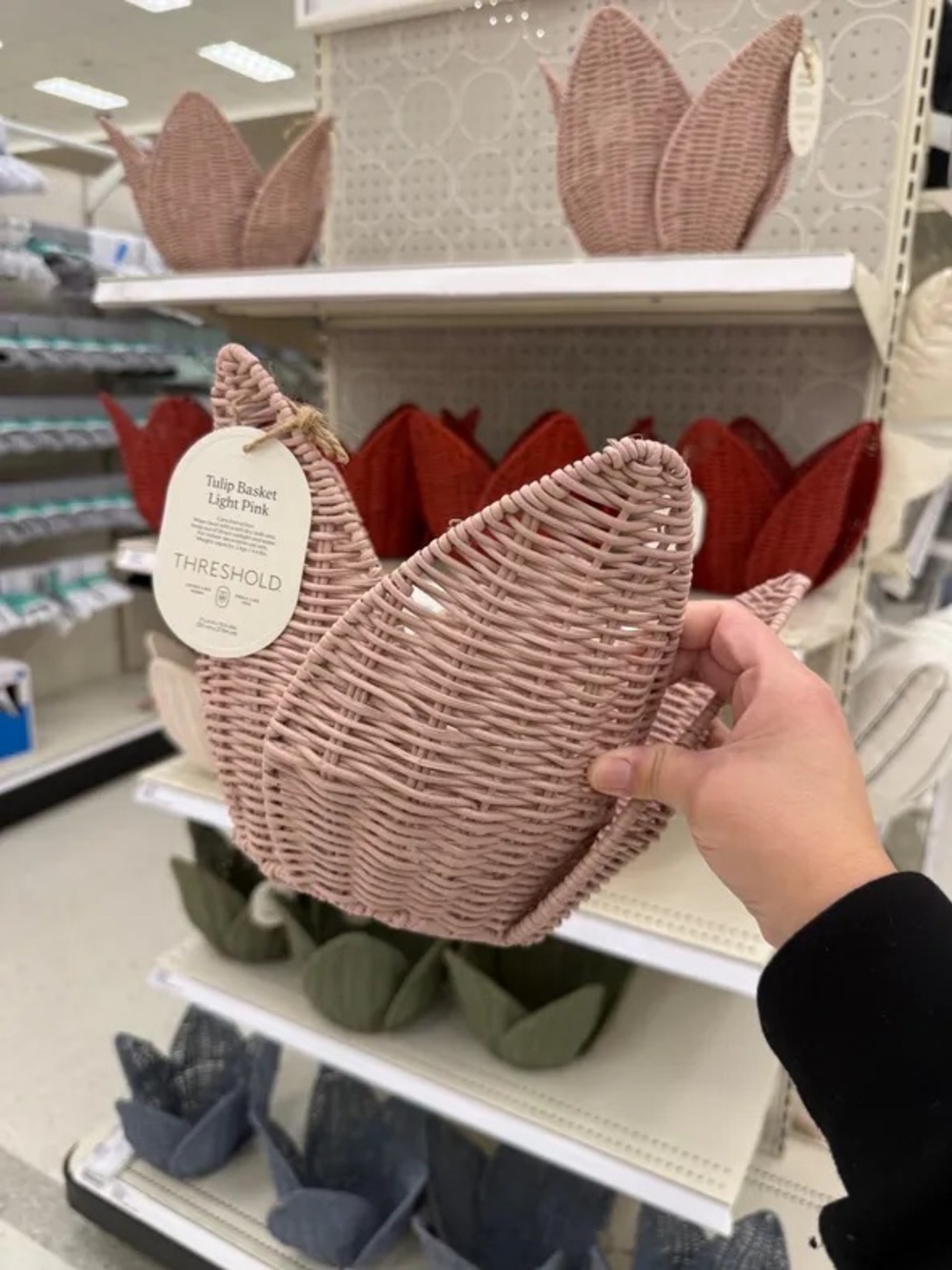 Baby Pink Tulip Basket Light floral woven reed   Threshold spring summer cute
